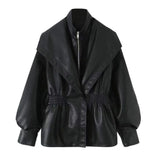 Fongt Fashion Collar Design Lantern Sleeve Imitation Leather Jacket Woman In Autumn 2025