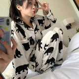Rround Collar Pajamas Retro Flower Print Sweet Girl Princess Long Sleeve Homewear Suit Spring Summer
