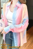 Summer Women Sunscreen Clothes Rainbow Shirt Thin Loose Lady Chiffon Blouses Long-sleeve Elegant Top Beach Shirts