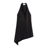 Fongt Women's ZA Hanging Neck Collar Minimalist Asymmetrical Top With Trousers Set