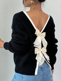 Fongt And Winter New Sweater Women's Fashion Back Bow Decorated Round Collar Knitted Shirt