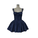 British Fashion Light Luxury Elegant Lace Side Heavy Industry Car Strip Court Strap To The Waist Solid Color Dress