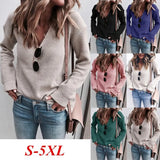 Fongt And Fall WISH Hot Women's Solid Color Top V Neck Long Sleeve Sweater Sweater Jumper Women's
