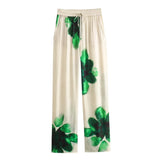 Fongt Casual Fashion Set Vertical Trousers Women's Autumn Big Flower Print Shirt