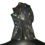 Stone Mesh Grid Trendy Wild Head Scarf Wrap Glitter Rhinestone Handmade Patchwork Celebrity Headband Turban Hair