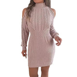 Autumn And Winter Leisurely Half-High Collared Lantern Sleeve Ass Sweater Skirt Women's