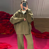 Fongt The Autumn Of 2025, The New Explosive Collar Solid Color Knitted Shirt Thick Pants Suit For Women