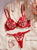 Sheer Lips Heart Embroidery Lingerie Set-Outfit