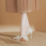 Fongt Gentle Style With Skirt High Heels 2025 New Bridesmaid Shoes With Beads Sharp Tips Single Shoes
