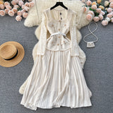 Fongt Small Scented Dress Female Senior Feeling Heavy Industry Nail Bead Metal Collar Lace Splicing Hundred Folded Fairy Dress