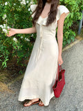 Fongt Xixi 13 Lines 2025 Summer New Elegant Temperament Lotus Leaf Side High Waist Thin Joint Dress 88292