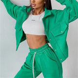 Fongt Solid Women's Dress Loose Waist Trousers Casual Long Sleeve Two Sets Single Buckle Coat Jacket Set