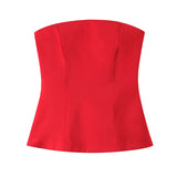 Fongt And White Tsets 2025 Spring And Summer Shoulder Repair Silk And Silk Textured Back Zipper Short Vest Woman
