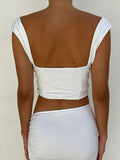 Top Black Crop Top Corset Top Women Square Neck Tank Top Sleeveless Drawstring Backless Tops Solid Streetwear White