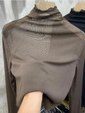 Fongt Anti-Hook Silk Half High Collar Wood Ear Mesh Bottom Shirt Spring New Women's Thin Inside Jacket Female-Outfit