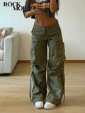 Cargos Style Parachute Pants Low Waist Women Joggers Harajuku Pockets Baggy Wide Leg Trousers y2k Streetwear Casual-Outfit