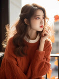 Fongt Year's Popular Beautiful Orange Round-Neck Sweater Women Wear Loose Knitting Tops In Autumn And Winter With A Small Fragrant Wind