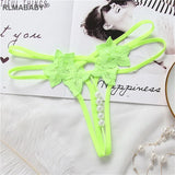 Hollow Out Hot Women Lingerie G-String Double Strap Pearl Massage Underwear Thong Solid Color Low Waist Temptation Panties
