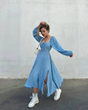 Fongt Women's Spring/Summer Explosion Solid Color Square Collar Sexy Open Skirt