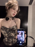 Sweet Plaid 3D Flower Strapless Vest for Women 2024 Summer Irregular Slim Fit Tank Top Y2k Grunge Camisole Mujer-Outfit