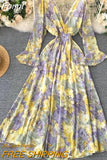 Women Sexy Boho Dress New 2023 Spring Autumn Long Sleeve V Neck Backless Long Dresses Ladies Vintage Floral Printed