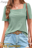 Hollow Square Collar Blouse Summer Women Casual Women's Shirt Loose Tops Short Sleeve Lace Fashion Blouses Blusas