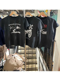 Women Cotton Black Printed Tees 2023 Summer Vintage O Neck Short Sleeves Graphic T shirts Female Slim Tops-Outfit