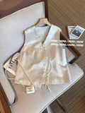 Chinese Style Inclined Cardigan Buckle Jacquard Satin Vest Women's 2024 Summer Fashion Retro Zen Blouse-Outfit