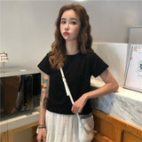 Fongt Cotton 2024 Summer Wear New Pure Cotton Short Style Show Thin Crop Short-Sleeve T-Shirt Women's Slim And Versatile Pure Color Jacket
