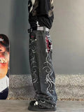 Loose Embroidery Straight Tube Hip Hop Jeans Hiphop Pants-Outfit