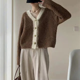 Fongt Small Fragrant Wind Winter New Female Bump Color V-Neck Loose Long-Sleeved Single Breasted Sweater Jacket Coat Tide-Outfit