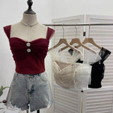 Fongt Shooting Net Red Pure Lust Folding Net Yarn Splicing Sling Sling Vest Bratie Short Sleeveless Top 8039