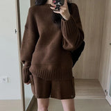 Fongt Korea Dongdaemun 2024 New Autumn Dress Lazy Wind Solid Color Collar Loose Collar Sweater Pocket Knitted