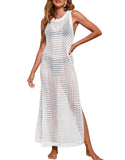Fongt Beach Skirt Long Loose Solid Color Hollow Knitted Swimsuit Shirt Sunscreen Woman