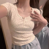 U-neck Floral Short Sleeve Tee-Outfit