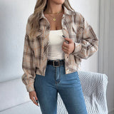 Shooting Autumn And Winter Casual Lattice Fake Pocket Long Sleeve Jacket Jacket Women's