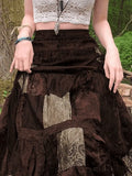 Patchwork Velvet Printed Midi Skirt-Outfit