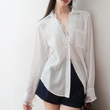Fongt Splicing Two V-Neck White Shirt Women's 2025 New Spring Top Design Small Shirt