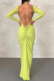 Autumn Ruched Y2K Clothes Long Sleeve Backless O-Neck Bodycon Midi Dresses For Women 2023 Club Birthday Party