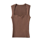 Fashionable Women's Dress Square Collar Wavy Vest Vertical Pit Strip Slim Body Navel Short Solid Color Sleeveless Blouse-Outfit