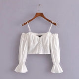 White Sexy Lace Bandage Off Shoulder Shirts Summer Women Crop Long Sleeve Tops Casual Elegant Lady Tops New