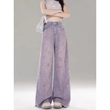 Fongt Purple High-Waisted Broad-Legged Jeans Women's New Broken Hole Hair Fall Trousers In Summer 2025
