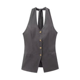 Fongt Fragrant Cotton Lint Neck Vest Set Of Women's Summer With Light Luxury High-End Trousers Two Sets