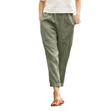 Summer Women's Cotton Linen Trousers Pants Solid Elastic Waist Oversized Pants Women Straight White Homewear Trousers