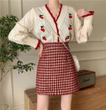 Gingham Plaid High Waist Mini Pencil Skirt-Outfit