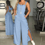 Women's Summer Fashion Sleeveless Jumpsuits Elegant Twisted Knot Cotton Linen Wide Leg Pant Rompers Loose Womens Jumpsuit-Outfit