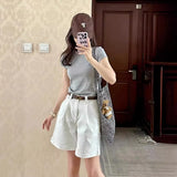 Fongt High-Waisted Broad-Legged Denim Shorts Women's Summer Narrow Version Of Small Straight-Tipped Trousers To Make Old Thin Five-Point Pants