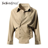 Casual Irregular Shirt For Women Lapel Long Sleeve Minimalist Solid Blouse Female Fashion New Clothing