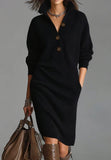 Fongt New Autumn Casual Button Collar Loose Straight Knitted Long Sweater Skirt