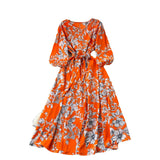 Fongt Retro Fashion Print Dress Women Loose Strap To The Waist Thin A Word Big Pendulum Long Skirt